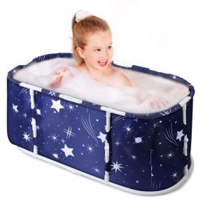Baignoire autoportante pliable baignoire spa familiale pour douche pour enfants et adultes (bleu étoilé)115x60x50cm