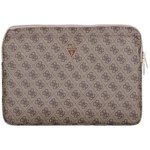 Housse Guess 4G zippée avec logo triangulaire - Housse pour ordinateur portable 14 (marron)