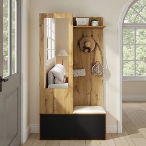 Meuble dEntr&eacute;e 100cm avec Banc et Miroir SecretPorte-Manteau et Meuble &agrave; Chaussures