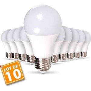Lot de 10 Ampoules LED E27 - 7W - Blanc neutre 4000K - 470Lm - Angle d&eacute;clairage 200&deg;