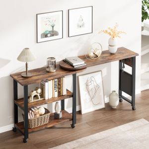 Table basse pivotante &agrave; 360&deg; table dappoint &agrave; 2 niveaux avec station de recharge-MARRON