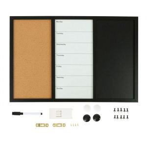 Relaxdays Tableau 3-en-1 40 x 60 cm - tableau blanc li&egrave;ge ardoise accessoires m&eacute;mo magn&eacute;tique multicolore