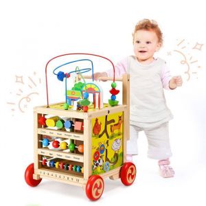 TTLIFE 6 en 1 Trotteur b&eacute;b&eacute; Trotteur bois Pour B&eacute;b&eacute; Multifonctionnel avec Panneau de Jeu chariot de marche pour gar&ccedil;ons filles