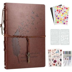Album Photos 28x21cm Traditionnel Vintage Scrapbook en Cuir 60 Pages Noires Rechargeable Livre dor DIY Scrapbooking Set [492]