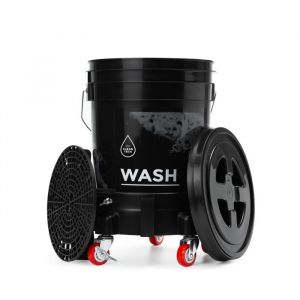 CLEANTECH CO Set - Seau de lavage 20L noir avec grille filtrante couvercle et chariot - pour un lavage automobile professionnel