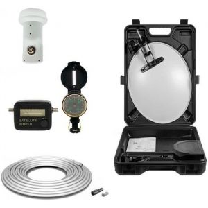 MEGASAT KIT Parabole acier blanche 35CM + LNB Single 0.1dB HDME + C&acirc;ble Coaxial 10m + Pointeur boussole