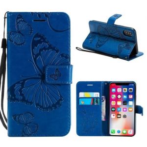 iPhone X Coque Etui à Rabat en PU Cuir Magnétique Antichoc Flip Housse Portefeuille Papillon iPhone X-iPhone 10 5.8- Bleu