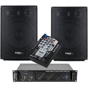 SONO 1400W AMPLI + ENCEINTES + TABLE DE MIXAGE USB BLUETOOTH + CÂBLE HP et CÂBLE PC pour soirée mariage anniversaire fête dj