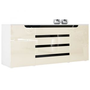 Buffet enfilade blanc et crème - Marque - Modèle - 2 portes latérales - 4 tiroirs - Laqué