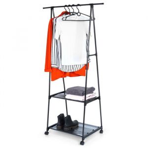 VILDE Portant à Vêtements - avec roulettes - avec 2 étagères - Métal noir - roulettes - idéal pour maison et bureau