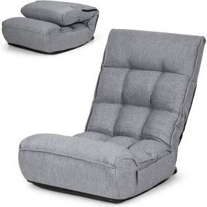 RELAX4LIFE Fauteuil Paresseux Bas Réglable Dossier 4 Position Charge 140kg Chauffeuse Convertible Lin Appui-tête en 5