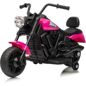 Moto &eacute;lectrique enfant 6V avec roulettes stabilisatrices LED & musique &ndash; 3 km/h &ndash; d&egrave;s 18 mois &ndash; Charge max 25 kgrose