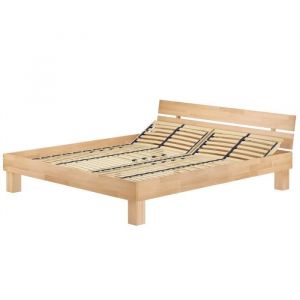 Lit adulte en h&ecirc;tre naturel 180x200 style moderne div. accessoires V-60.80-18 [sommier cadre &agrave; lattes flexibles incl.]