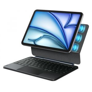 &Eacute;tui Clavier AZERTY pour iPad Air 13 (M3 2025/M2 2024) & iPad Pro 12.9 (2018-2022) Magn&eacute;tique 7 Couleurs R&eacute;tro&eacute;clair&eacute; Noir