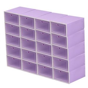 Lot de 20 boîtes à Chaussures (Violet) indépendante Empilable - Boîte de rangement en Plastique 33 x 23 x 14cm MEUBLE A CHAUSSURES