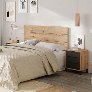 Tête de lit 160 cm avec 2 chevets 3 tiroirs - Chêne et anthracite - TL81014 - Bois naturel - Terre de Nuit