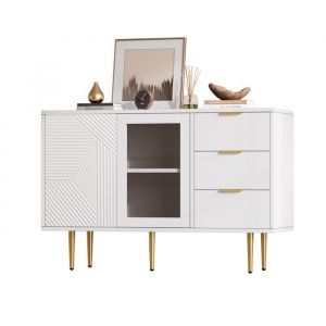 Meuble Buffet bahut bas Salon salle a manger rangement-style modern bois blanc avec 3 tiroirs et 2 portes -120 x 38 x 795 cm