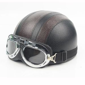 Dexpériences de Moto Rétro Demi-Croisière pour AdulteCasque de Scooter pour HarleyVintageAllemand- Brown[F3947]