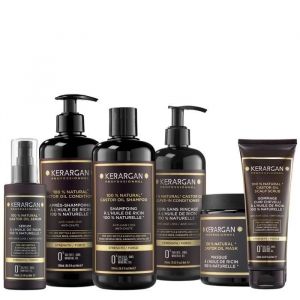 Kerargan - Kit Complet Anti-Chute Ricin pour Cheveux Cassants - Favorise Croissance - Sans Sulfate - 3x500ml+100ml+350ml+250ml