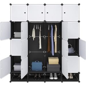 Armoire de penderie Cube avec Portes Armoire de Rangement modules 14 Cubes 145x35x165cm Blanc et noir 0212XJYJ