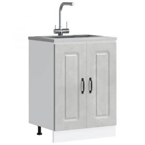 SALE 2025Commode bahut cuisine - Meuble bas pour &eacute;vier - Kalmar - Gris b&eacute;ton - bois ding&eacute;nierie22 Kg 7853