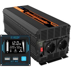 EDECOA DPM20 Pro Convertisseur 12v 220v 2000w avec Télécommande LCD ( Onduleur à Onde Sinusoïdale Modifiée)