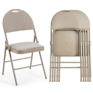 Chaise Pliante Intérieur Lot de 4 - RELAX4LIFE - Siège Rembourré - Chaise de Conférence en Métal - Tissu Doux -Charge 120KG - Beige