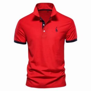 Polo manches courtes homme broderie contraste des couleurs t-shirt dété Mélange de coton XS-5XL Rouge