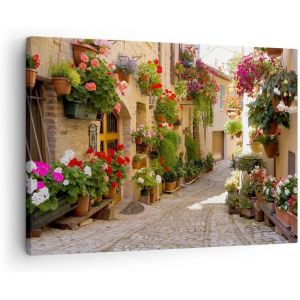 Impression sur Toile fleur rue maison Image Tableau Decoration Murale 40x60cm Deco Cadre D&eacute;coration Salon Tableaux Decoratifs