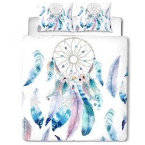 Parure de Lit - Microfibre - 200x200cm - Motif Attrape Rêve - 2 Taies 65x65cm - Lavable en Machine