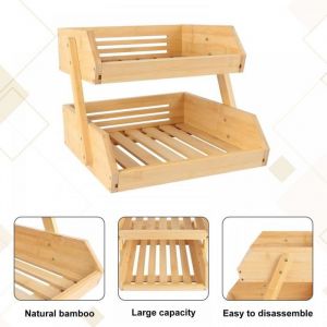 MIPAN.Support de Corbeille &agrave; Fruits en Bambou - &agrave; 2 &eacute;tages Support &agrave; Panier de Fruits Rangement en Bois du Pain dans la Cuisine