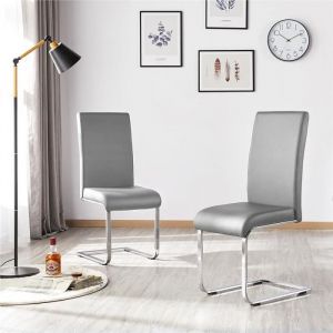 Lot de 2 Chaises de Salle à Manger - Yaheetech - Chaise Salle à Mange en Simili Cuir Couleur Gris Clair Capacité 135 kg