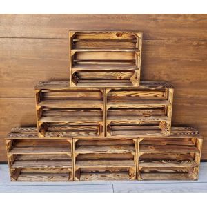 Caisse bois - PYXIDAS - &eacute;tag&egrave;re Longues - 50x40x15 cm - Lot de 6 - Effet br&ucirc;l&eacute;