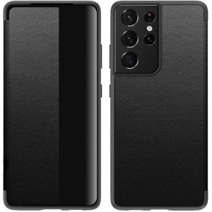 Coque Galaxy S21 UltraHousse Miroir Clear View Étui à Rabat Cuir Antichoc Case Cove pour Samsung Galaxy S21 Ultra 6.8 (Noir)