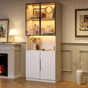 Vitrine moderne minimaliste avec fa&ccedil;ade en verre biblioth&egrave;que de collection avec &eacute;clairage LED int&eacute;gr&eacute; et &eacute;tag&egrave;res r&eacute;glable blanc