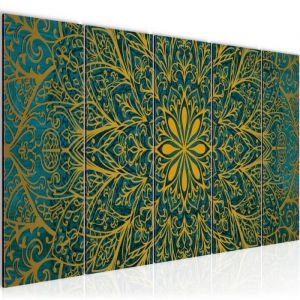 Runa art Tableau Décoration Murale Mandala Abstrait 200x80 cm - 5 Panneaux Deco Toile Prêt à Accrocher 107455b