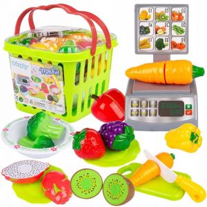 Panier de courses enfant avec fruits et légumes à scratch et balance 15 pièces - Kinderplay (KP6853)