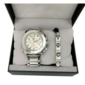 Coffret BOX Id&eacute;e Cadeau Homme Montre + Bracelet Cordon Chaine Argent M&eacute;tal Luxe