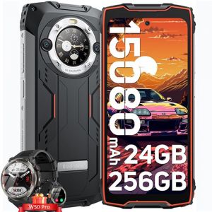 Blackview BV9300 Pro Téléphone Portable Incassable 6.7 24Go+256Go 15080mAh 33W 64MP NFC Orange avec Smartwatch Blackview W50 Pro