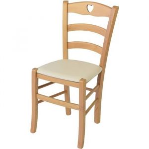 Tommychairs - Chaise cuisine CUORE structure en bois de h&ecirc;tre peindr&eacute; naturel assise en cuir artificiel ivoire