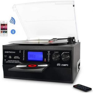 Platine Vinyle Bluetooth USB SD CD K7 Radio DIGITNOW! - Noir - 33/45/78 RPM - Enregistrement MP3