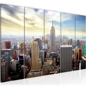 Runa art Tableau D&eacute;coration Murale La Ville de New York 200x80 cm - 5 Panneaux Deco Toile Pr&ecirc;t &agrave; Accrocher 603455b