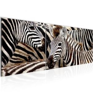 Runa art Tableau D&eacute;coration Murale Z&egrave;bre dAfrique 120x40 cm - 3 Panneaux Deco Toile Pr&ecirc;t &agrave; Accrocher 000833a