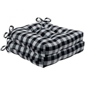 Galette de Chaise carrée 42x43 cm Lot de 2 Coussins de Chaise matelassé en Coton Carreaux écossais Noir & Blanc-StyleB