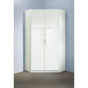 Armoire d‘angle meuble de rangement coloris blanc cassé blanc - Longueur 95 x Hauteur 198 x Profondeur 95 cm