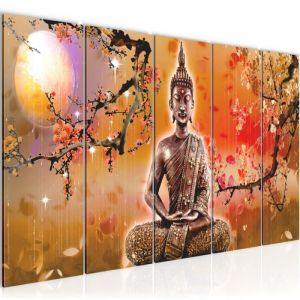 Runa art Tableau D&eacute;coration Murale Bouddha Feng Shui 150x60 cm - 5 Panneaux Deco Toile Pr&ecirc;t &agrave; Accrocher 500656a