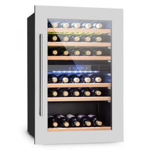 Klarstein Cave à Vin Encastrable de 132L avec une Porte en Verre à Double Zone Cave à Vin de Vieillissement 35 Bouteilles Argent