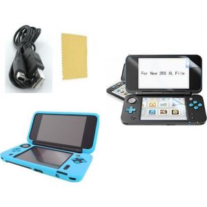 Pack 3 en 1 Nintendo New 2DS XL : Housse silicone bleu turquoise - Chargeur USB - Film de protection écran