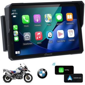 CARPURIDE W702B Autoradio 7&eacute;cran CarPlay sans fil et Android Auto pour BMW moto &eacute;tanche IP67 navigation Bluetooth