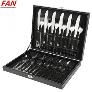Ménagère FAN - Service de 24 couverts en acier inoxydable - Ensemble-cadeau (boîte noire) 34.5*26*4.5cm